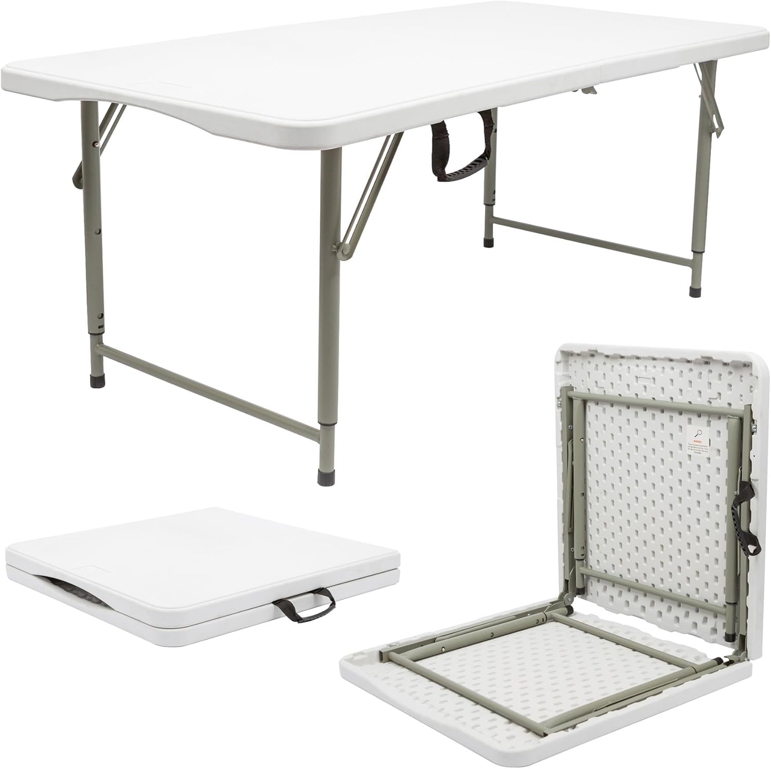 Harbour Housewares Rectangle Folding Trestle Table - 120cm (4ft) - White - Height Adjustable Outdoor Folding Table for Picnic, BBQ, Garden, Camping, Wedding