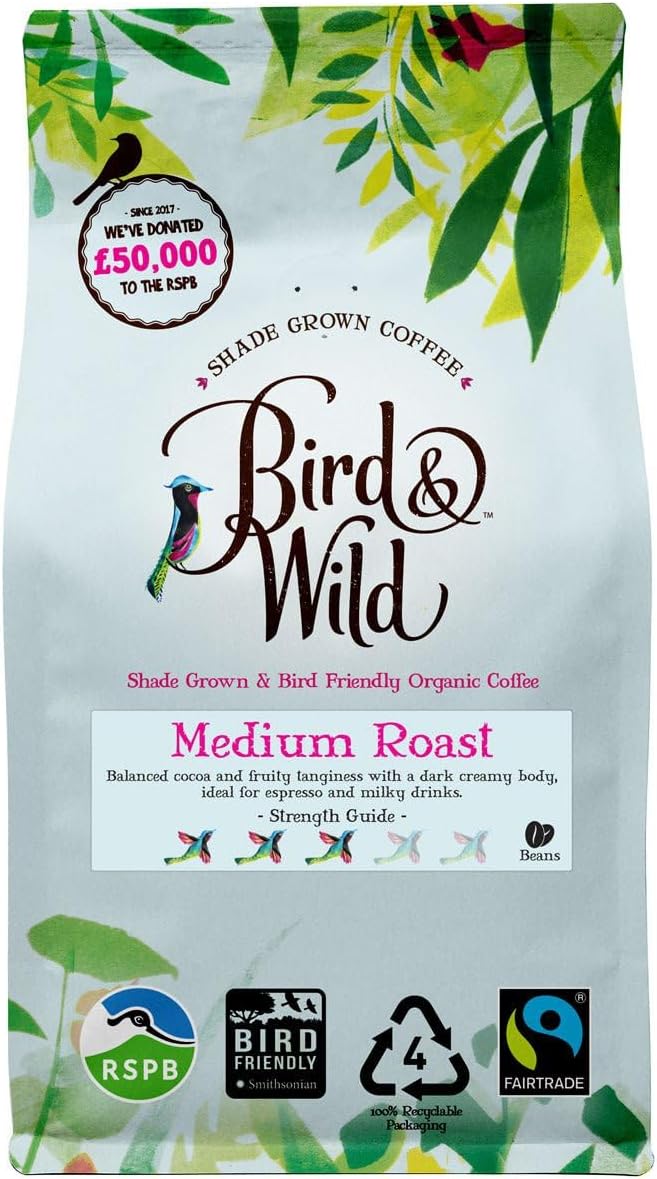 Fairtrade Organic Ground Coffee 200g - Medium Roast - Ideal For French Press Cafetiere Filter Drip V60 Aeropress - Shade Grown Bird Friendly Certified - Bird and Wild - Donation to RSPB - Strength 3