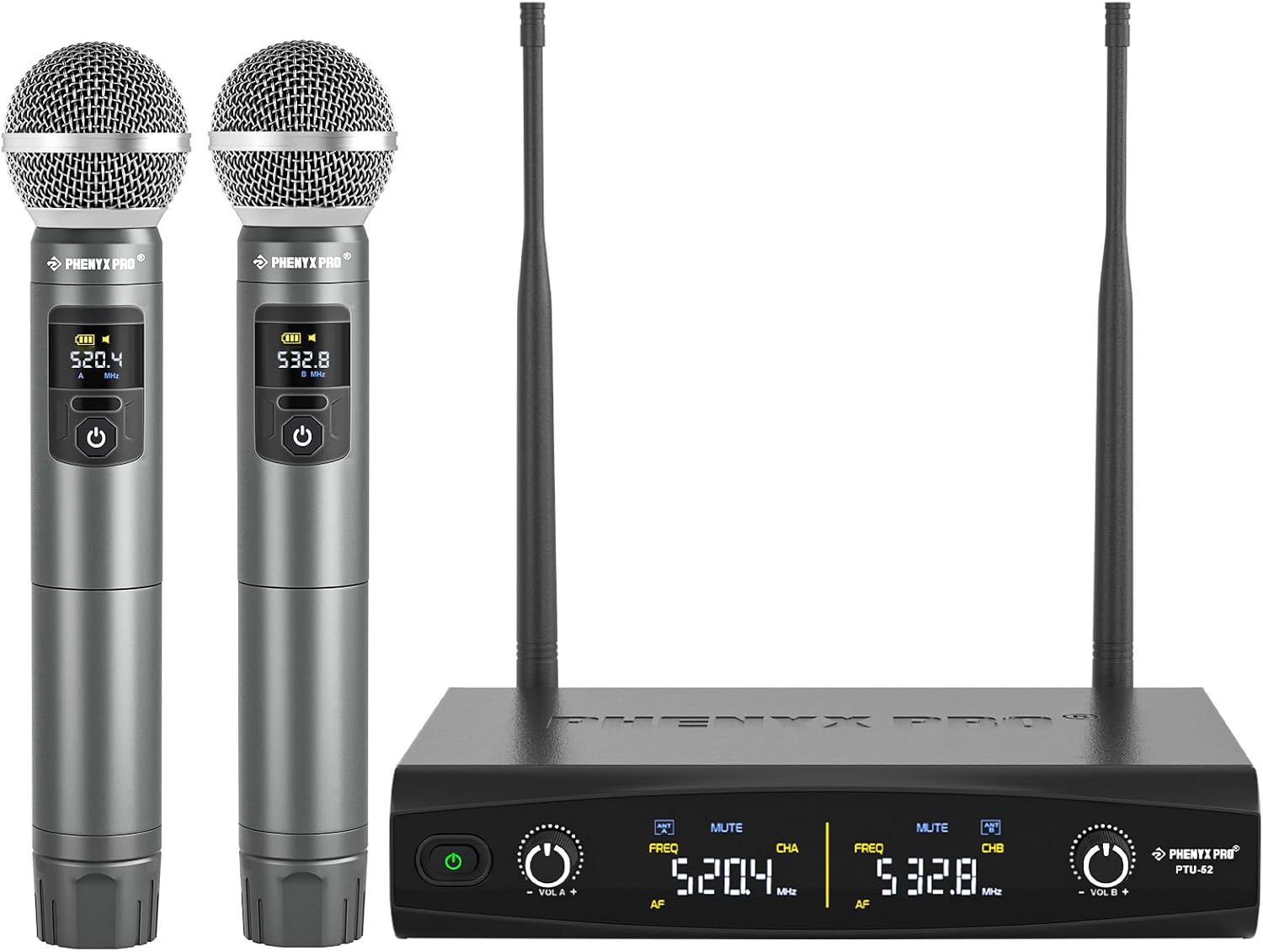 Phenyx Pro Dual UHF Tunable Frequency Wireless Microphone System PTU-52-2H