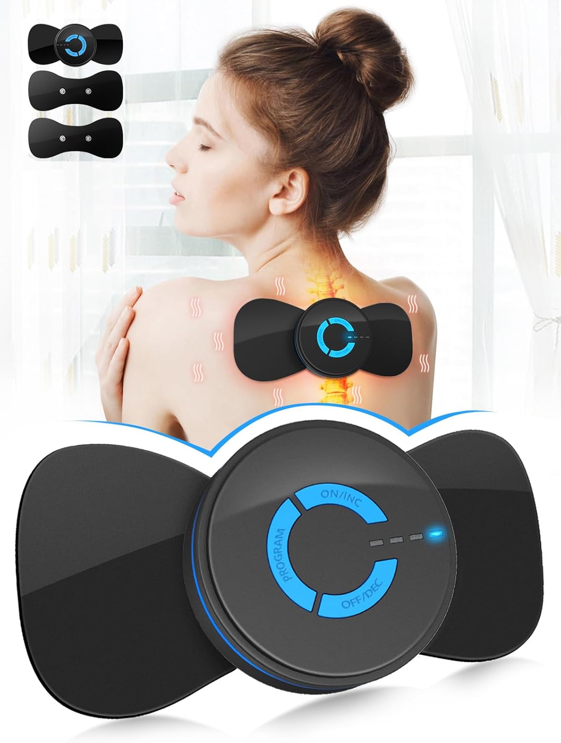 Tens Black Unit with 2 Pads,EMS Microcurrent Mini Massager Machine,Low Frequency Multi Function Physiotherapy Instrument Muscle Stimulator,Full Body Pain Relief Therapy Device