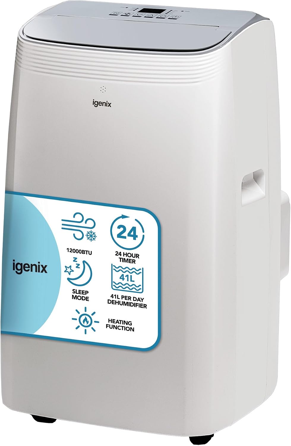 Igenix 12000BTU 4-in-1 Portable Air Conditioner, Cooling, Fan, Dehumidifier & Heating Functions, 24 Hour Timer, Remote Control & Window Venting Kit Included