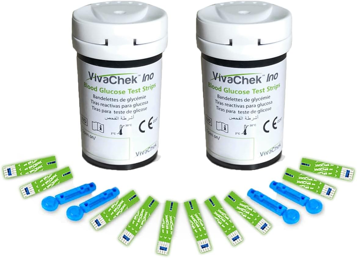 VivaChek Diabetes Strips x 100 & Diabetes Lancets x 100, Auto-Code Blood Glucose Test Strips, Blood Suger Test Strips for UK Diabetics (VivaChek Ino X Only)