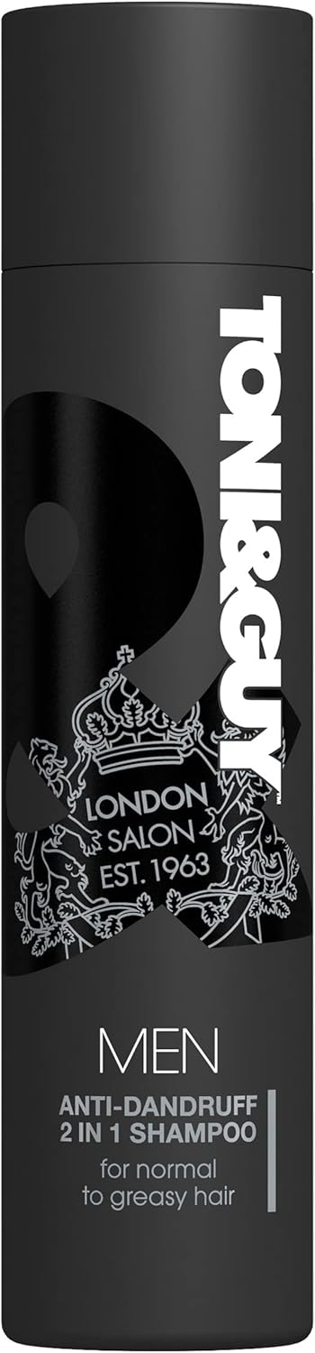 Toni & Guy Men Anti Dandruff 2 in 1 Shampoo, Cleanses Greasy Hair and Soothes Itchy Scalp, 250ml