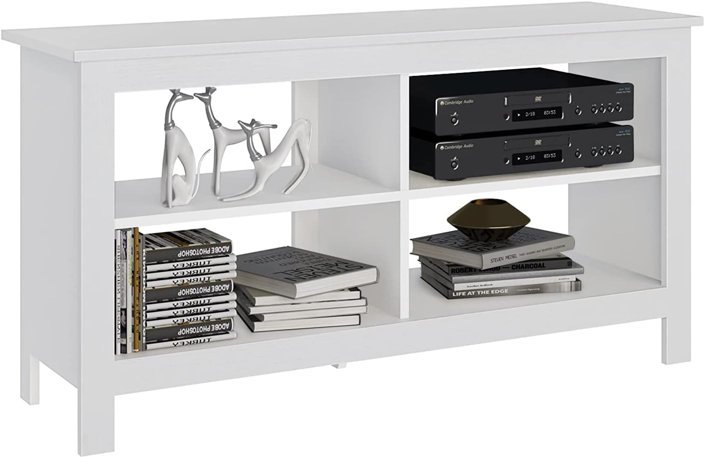 Panana TV Stand, Entertainment Center 4 Cubby Television Stands Cabinet Media Sideboard with 4 Open Shelves Farmhouse TV Media Console Table for TVs up to 50 Inches (43 Inches White)