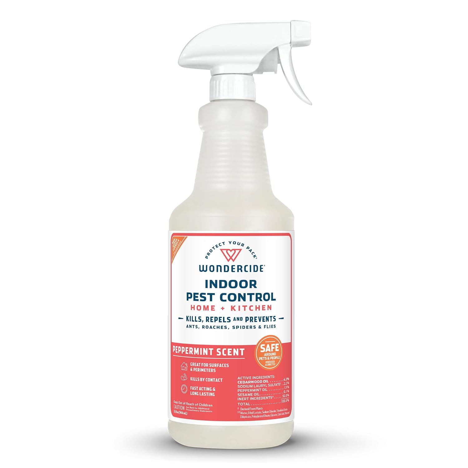 Wondercide - Indoor Pest Control Spray for Home & Kitchen Peppermint 32 oz | Ant, Roach, Spider, Fly, Flea, Bug Killer and Insect Repellent - with Natural Essential Oils - Pet and Family Safe