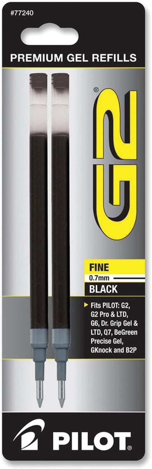 Pilot, G2 Gel Ink Refills, Fine Point 0.7 mm, Black, Pack of 2