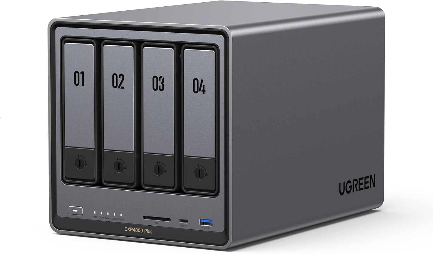 UGREEN NAS DXP4800 Plus 4-Bay Desktop NAS, Intel Pentium Gold 8505 5-Core CPU, 8GB DDR5 RAM, Built-in 128G SSD, 1 * 10GbE, 1 * 2.5GbE, 2 * M.2 NVMe Slots, 4K HDMI, Network Attached Storage (Diskless)