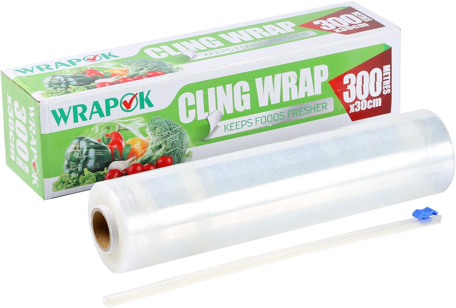 Catering Cling Film Dispenser and Cutter Kitchen Plastic Food Seal Wrap, Foodservice Cook’s Tools for Kitchen, 300mm x 300m
