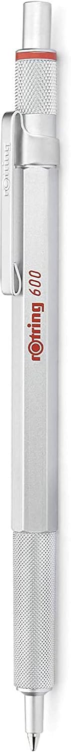 Rotring 600 Ballpoint Pen, Medium Point, Black Ink, Silver Metal Barrel, Refillable, 1 Count