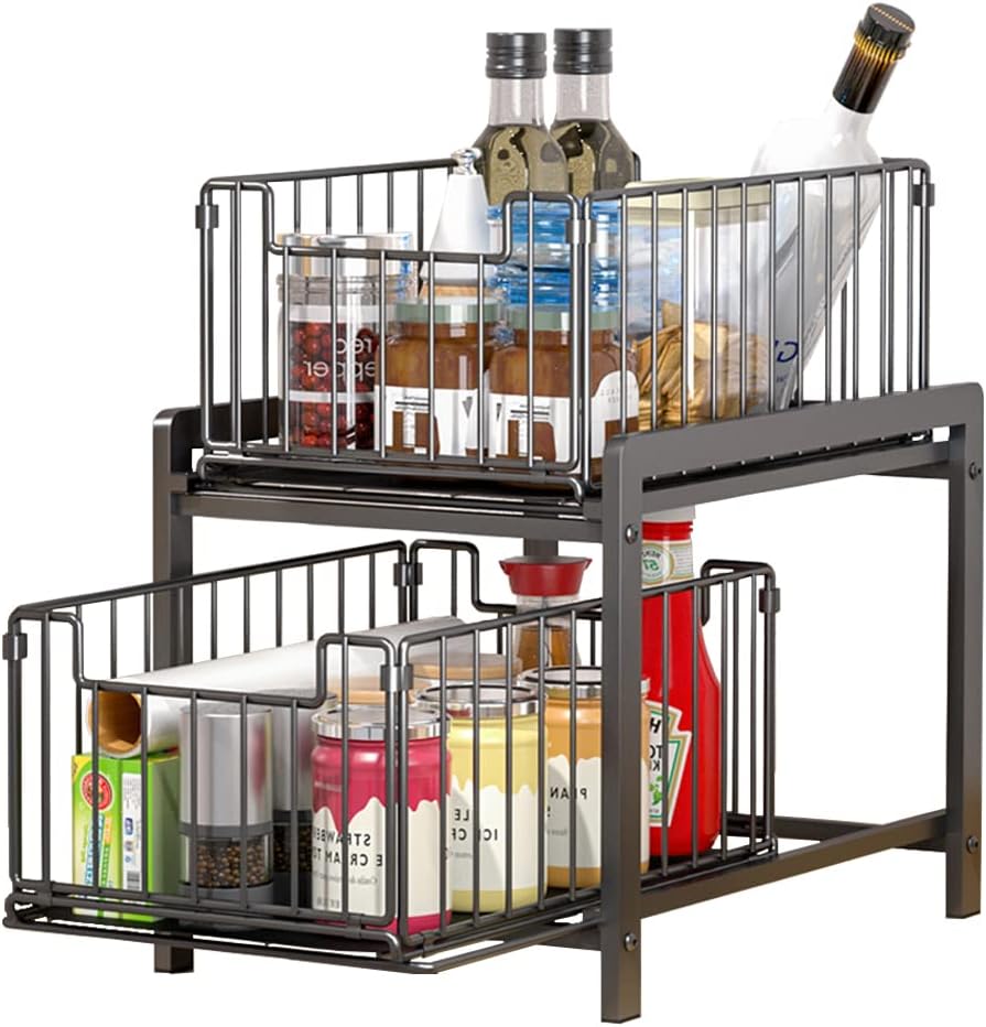 YunNasi Under Sink Storage 2-Tier Pull Out Sliding Basket