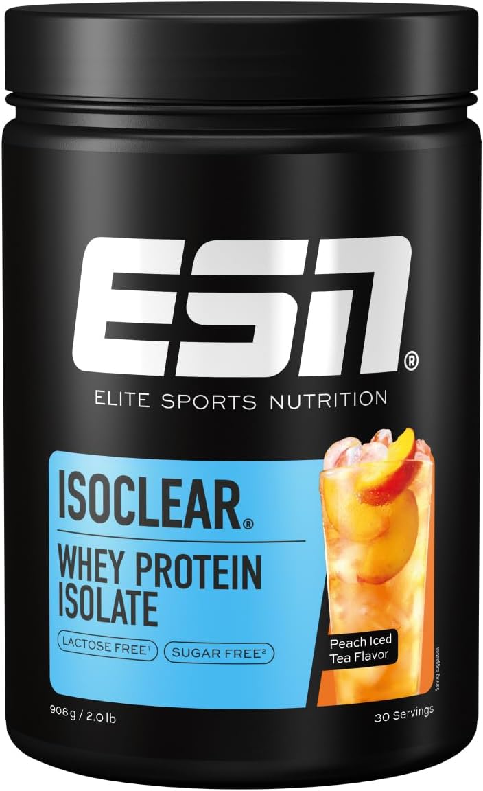 ESN ISOCLEAR Whey Isolate Protein Powder, Peach Iced Tea, 908 g, 2 lbs, 30 Servings Clear Whey - Lactose Free