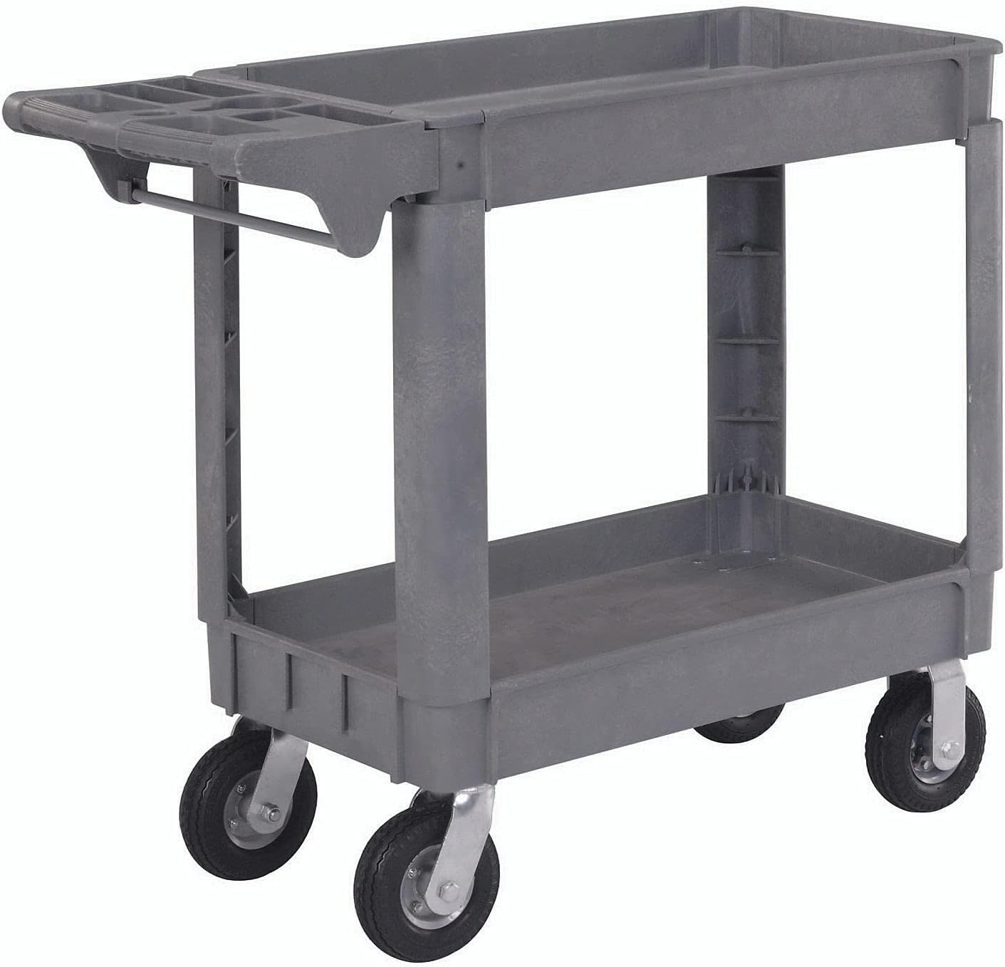 Global Industrial Small Deluxe 2 Shelf Plastic Utility & Service Cart, 6" Pneumatic Casters, 40"L x 17"W x 35"H