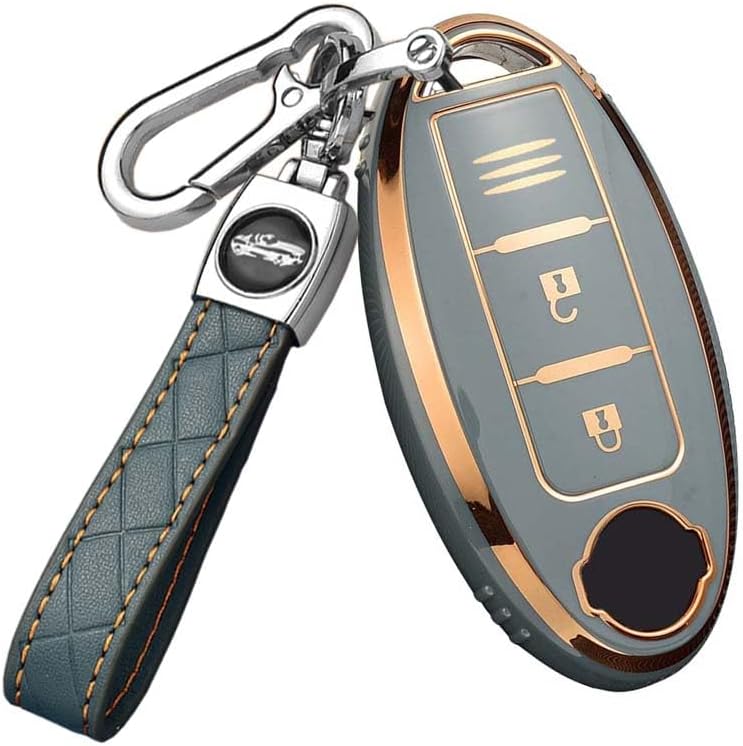 HIBEYO Smart Car Key Case Fits Nissan Qashqai Juke X-Trail Micra Murano Infiniti Protection Case Key Cover - TPU Silicone - Gray Blue