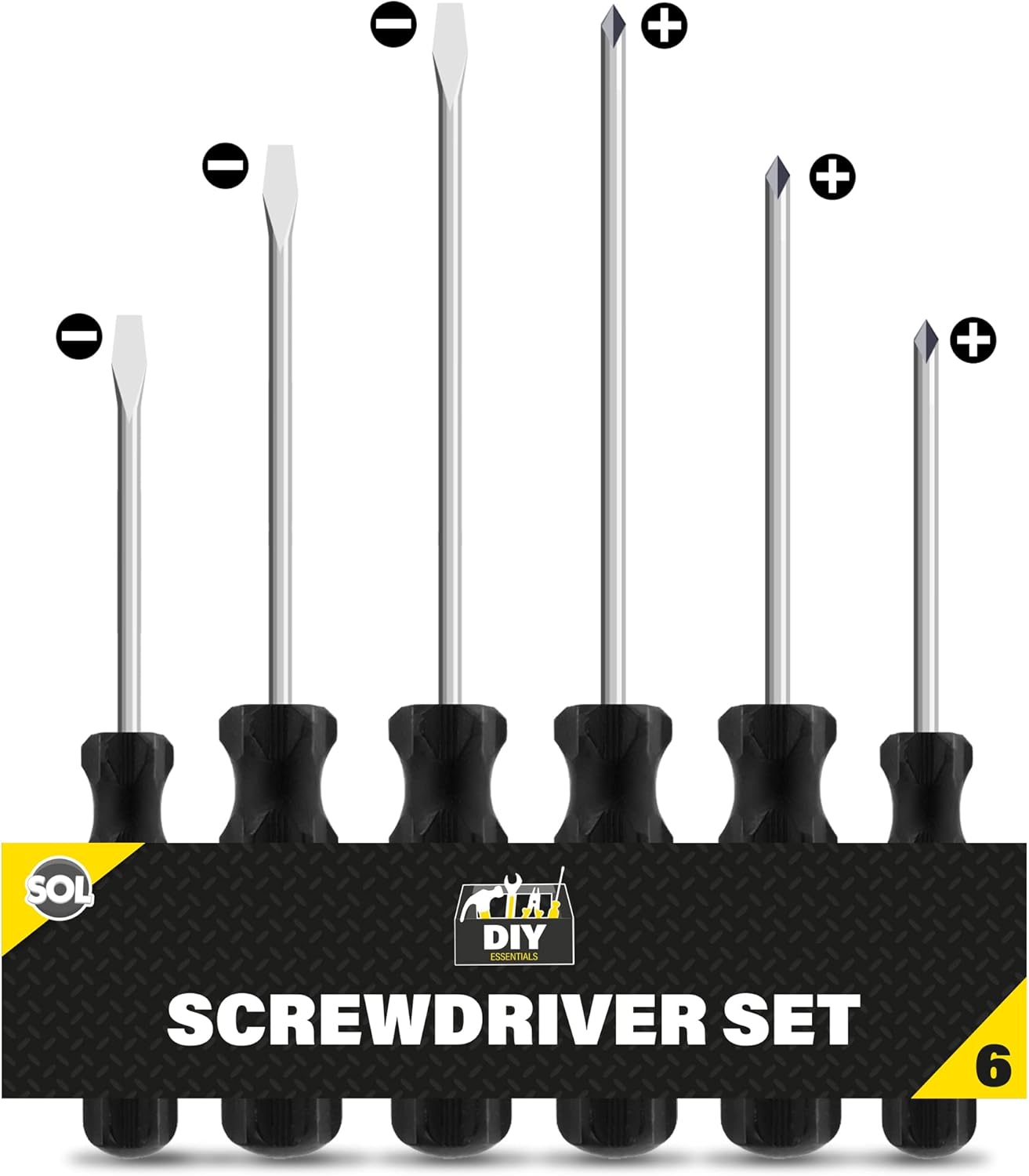 SOL 6pk Screwdriver Set - Non-Slip Grip Professional Tools with 3.4mm & 4.5mm Tips - Precision Screwdrivers for Electric Work, Electronics, and Home Repairs - Phillips and Flathead Screwdriver Set