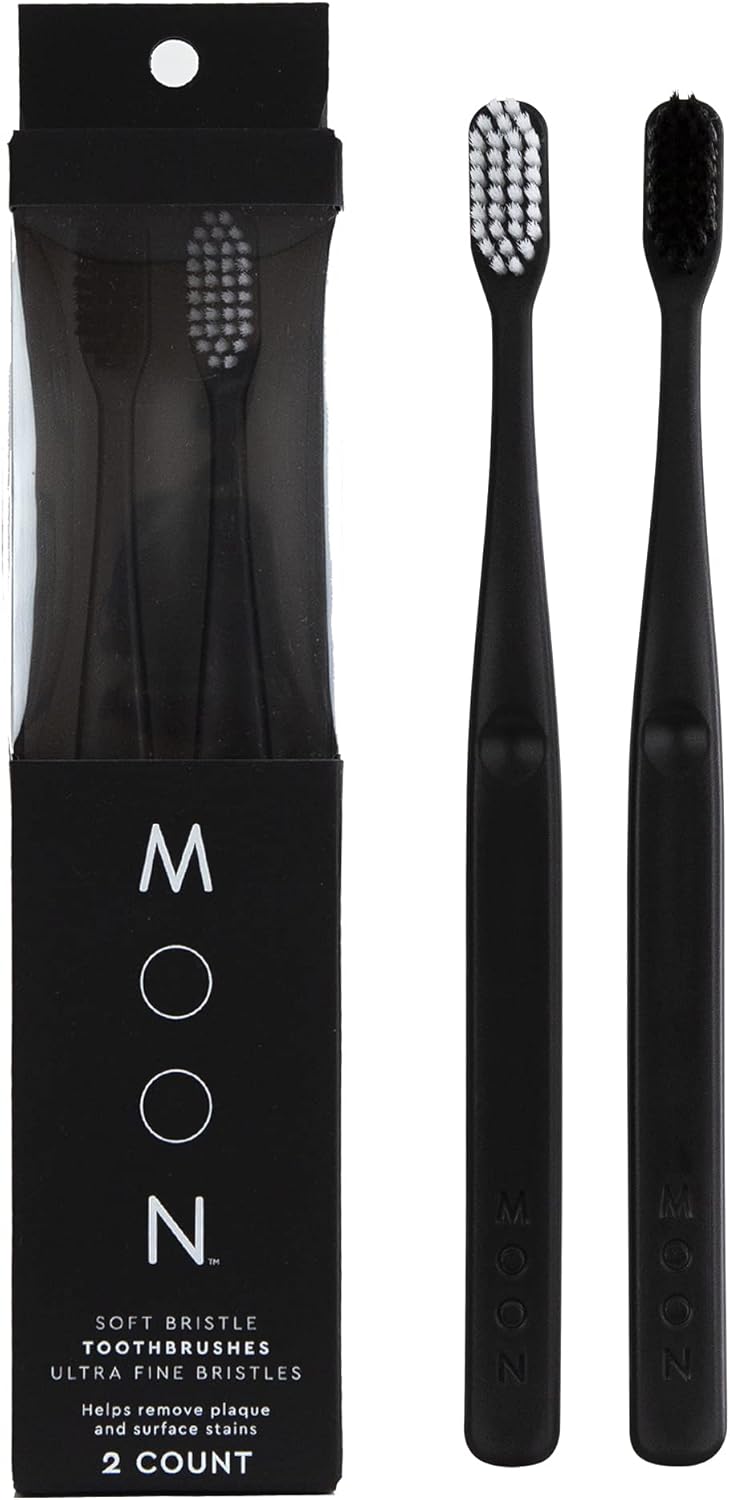 MOON Soft Bristle Toothbrush 2-Pack - Extra Soft Toothbrushes for Adults, Sensitive Gums & Teeth-Friendly - 720 Tapered Ultra-Fine Bristles per Brush for Gentle Deep Cleaning (2 Pack)