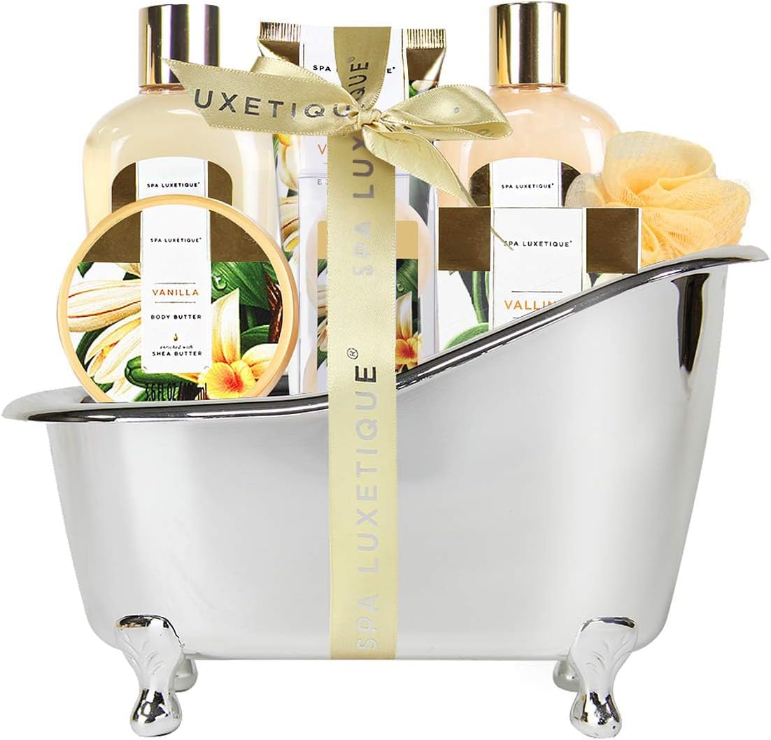 Spa Luxetique Spa Gift Sets, Gifts for Her, 8pcs Vanilla Bath Sets with Body Butter, Bubble Bath, Bath Bomb, Bath Sets for Women Gifts, Christmas Gifts, Gifts for Women