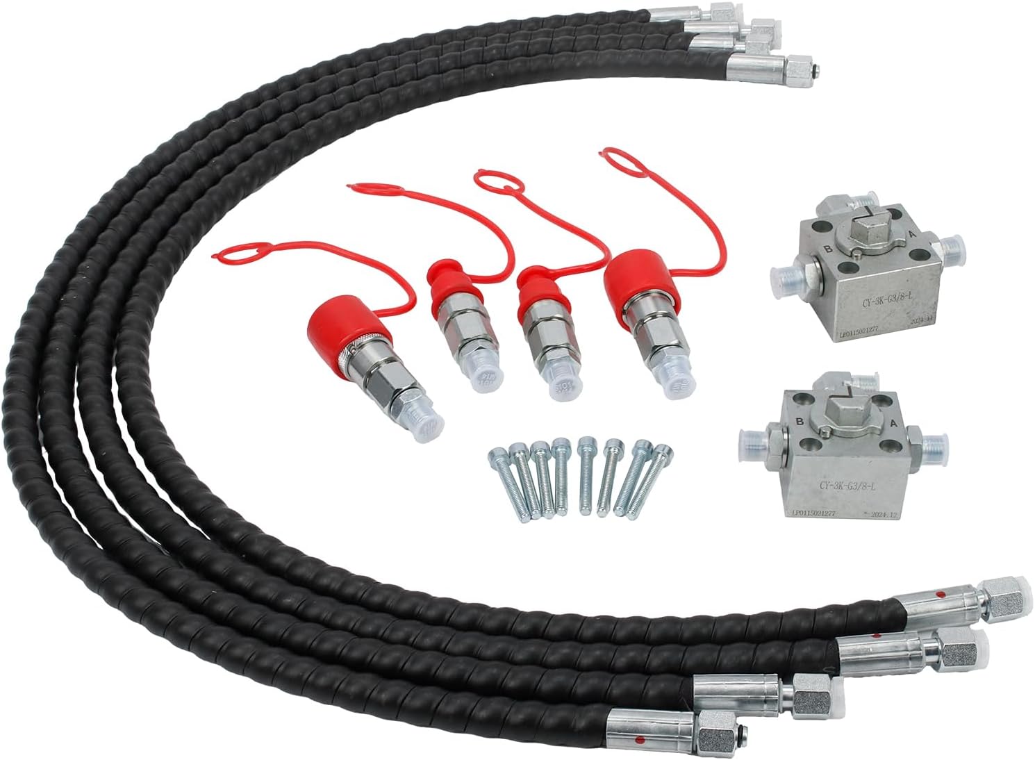 2 Three Way Diverter Valves Excavator for 1-2 ton Chinese Mini Excavator w/Quick Connects 31inch Flexible Hoses