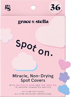 grace & stella Pimple Patches For Face (Multishape, 36 Count) - Hydrocolloid Acne Patches for Face - Dermatologist Tested, Vegan, Cruelty-Free Zit Patches for Face, Blemish Patches, Pimple Stickers