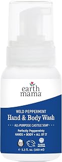 Earth Mama Wild Peppermint Hand & Body Wash | Foaming Castile Soap Liquid and Hand Soap, Made with Organic Wild Mint & Peppermint Oil, 5.3 fl oz