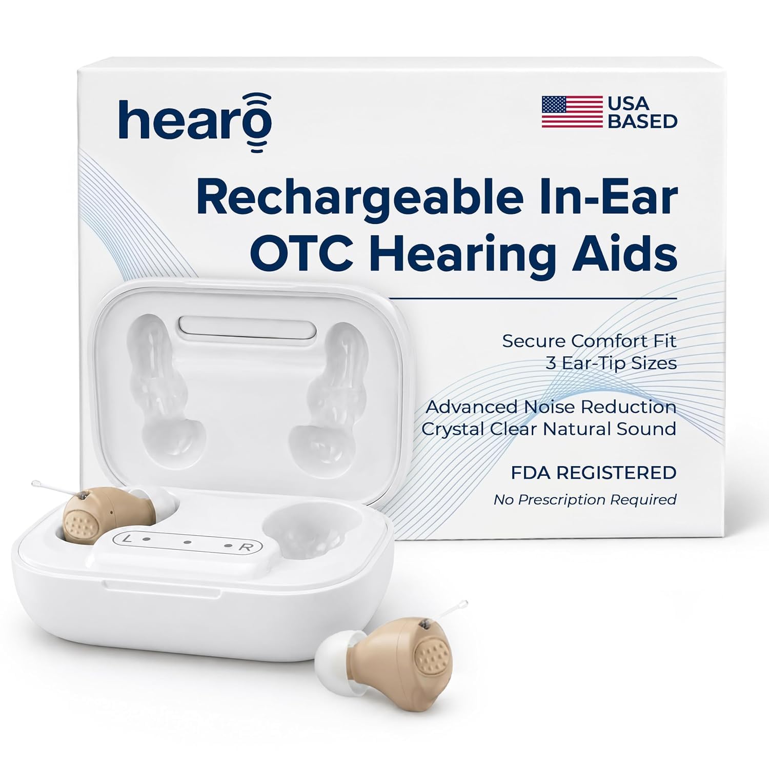 HEARO OTC Hearing Aids for Seniors, Rechargeable CIC Invisible, Pair