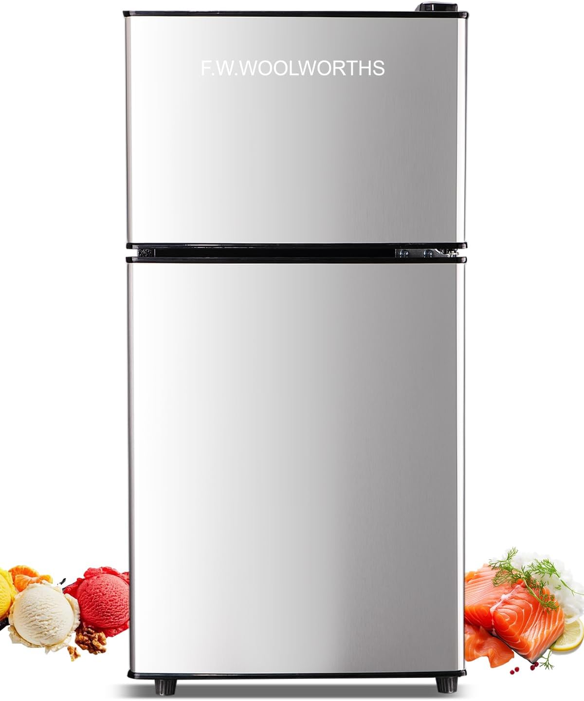 3.5 Cu.Ft Compact Refrigerator with Freezer, Retro Small Fridge with Adjustable Thermostat Control, Mini Fridge with 2 Door, Ideal for Dorm, Office, RV, Home, Silver