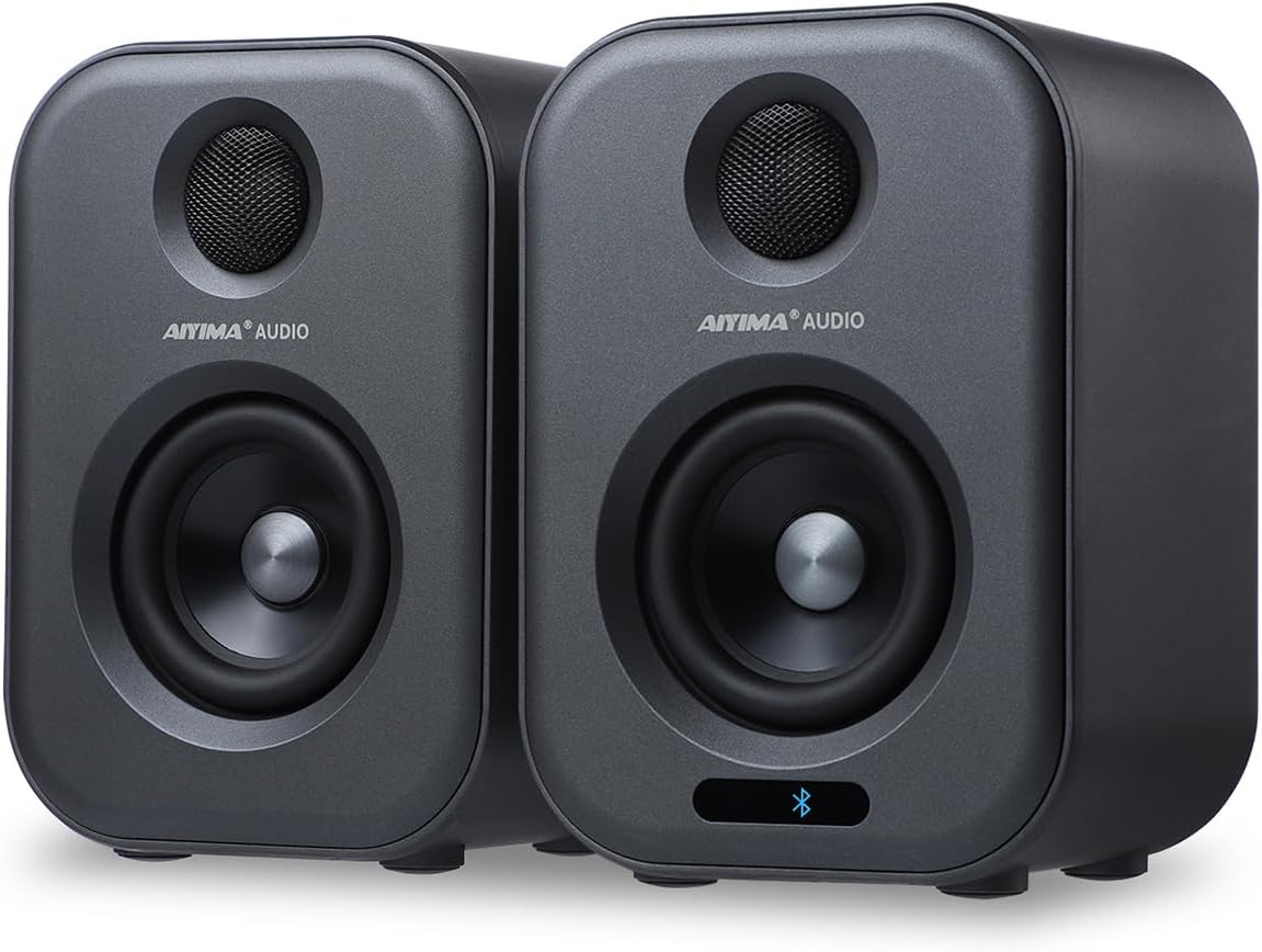 AIYIMA S400 Active Bookshelf Speaker, 80W HiFi Bluetooth Desktop Speaker with 2.0 Channel 4" Drivers, Optical/RCA Output for Home Theaters and Studios