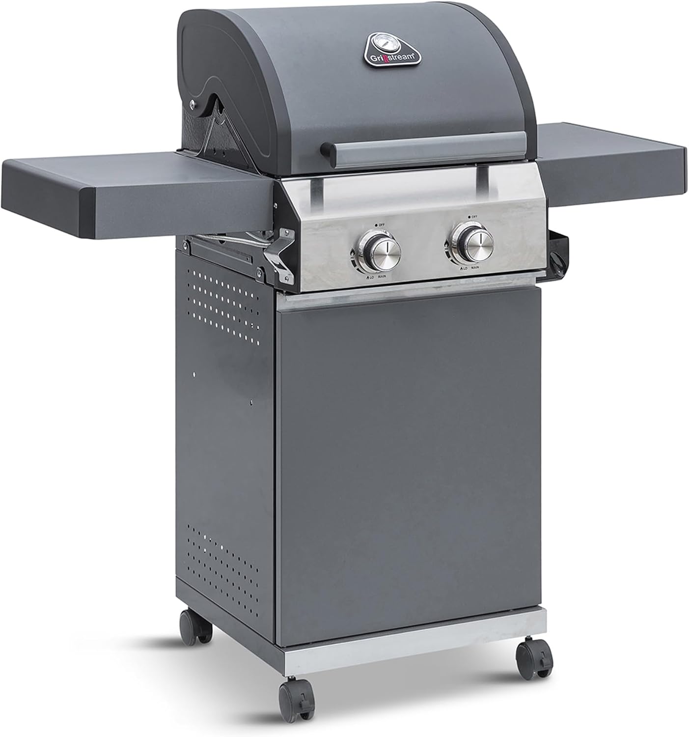 Grillstream Classic 2 Burner Freestanding Barbecue, Gas & Charcoal Hybrid Grill for Gardens, Griddle Included, Matt Grey