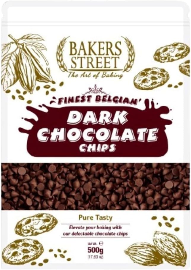 Bakers Street Dark Chocolate Chips 500g - Baking Chocolate for Cooking, Desserts, Cakes, Muffins, Donuts, Cupcakes, Decorations, and More