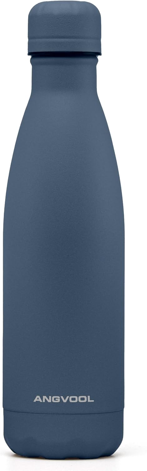 ANGVOOL Insulated Water Bottle, Stainless Steel Metal Thermal Flask for Hot and Cold Drinks, Leak Proof BPA Free Drinking Bottles for Kids or Adults (Blue, 500ml)