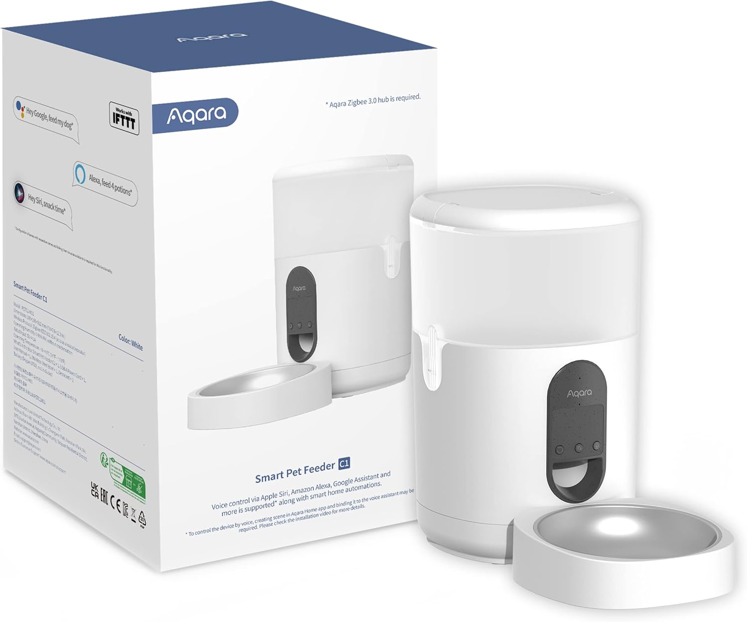 Aqara Smart Pet Feeder C1, REQUIRES AQARA Zigbee 3.0 HUB, Automatic Feeder for Cats and Dogs, Auto Cat Food Dispenser with APP Control, Can be Controlled by Google, Alexa, Siri, Works with SmartThings