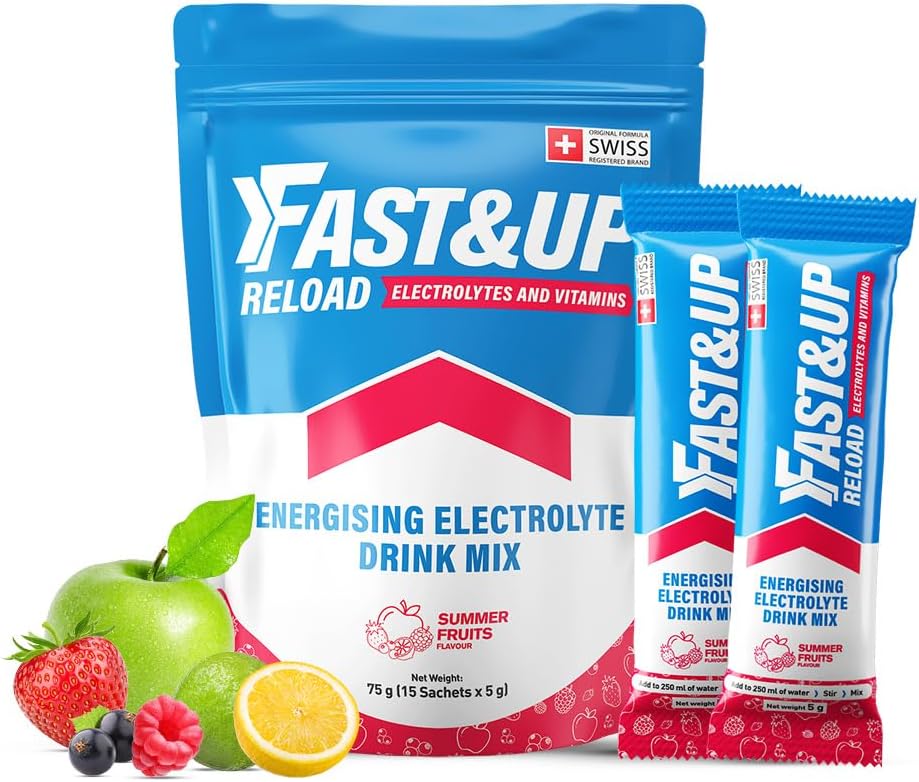 Fast&Up Reload Electrolyte Powder Drink Mix | 15 sachets | 5 Electrolytes & Vitamins for Instant Hydration & Energy |(Summer Fruits)