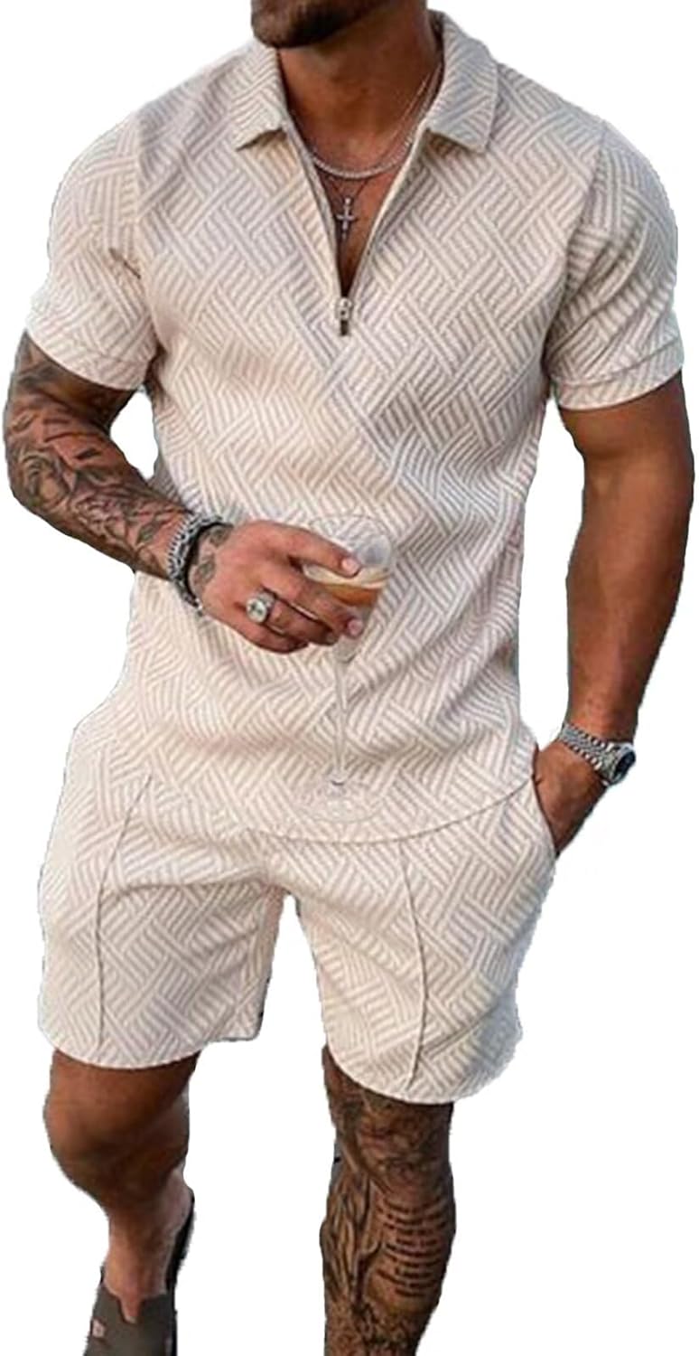 BIRW Mens Short Sets 2 Piece Outfits Polo Shirt Fashion Summer Tracksuits Casual Set Short Sleeve and Shorts Set for Men