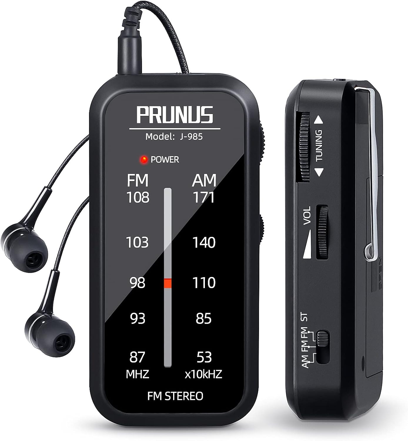 Pocket Radio Mini AM FM Stereo Radio Portable Battery Operated Radio, Includes Headphones, with Back Clip and Signal Indicator, Operated by AAA Batteries for Emergency,Walking,Running,J-985 by PRUNUS