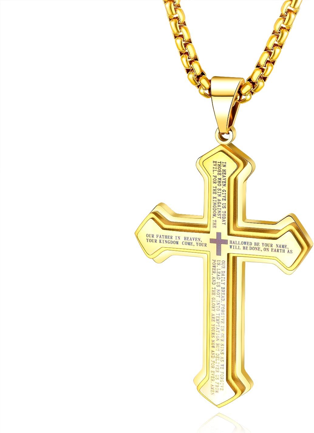 OLEVS Men's Cross Pendant Necklace Large Stainless Steel Cross Pendant Necklace for Men Women