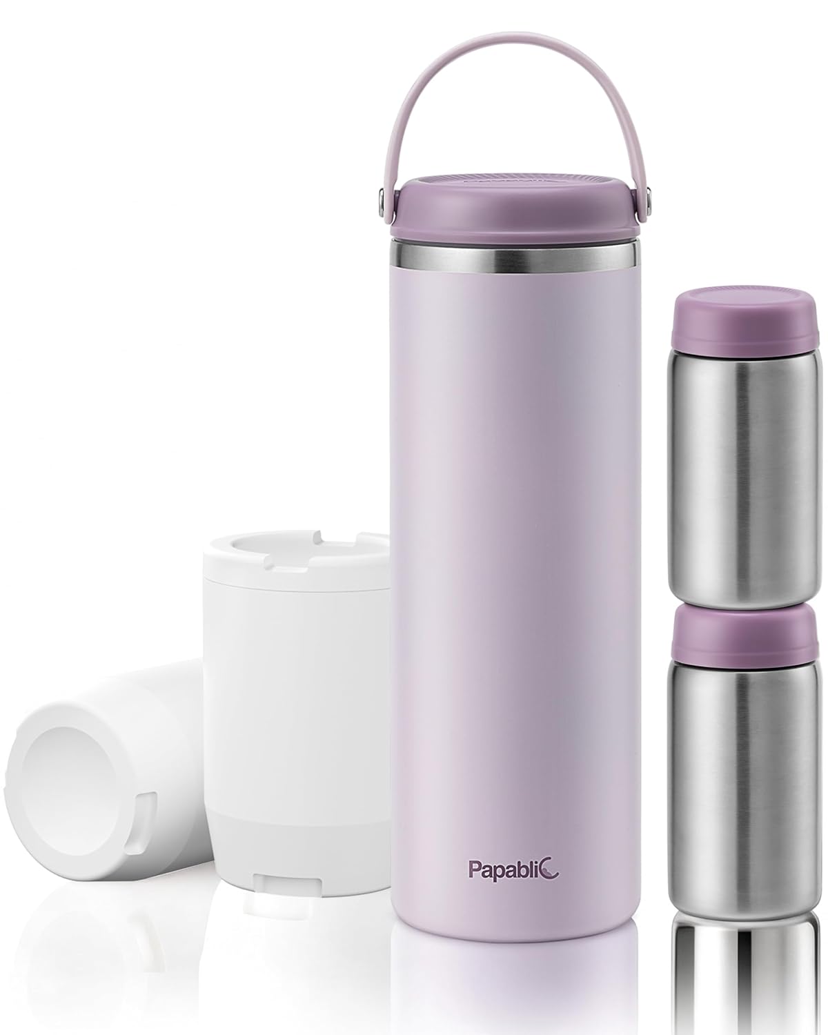 Papablic 360° CapsuleChill Breastmilk Cooler for 36H Safe Storage, Stress-Free Portable Breast Milk Chiller for Working Mom, 20oz Travel Cooler with 2pcs Stainless Steel Baby Bottles, Lilac Purple