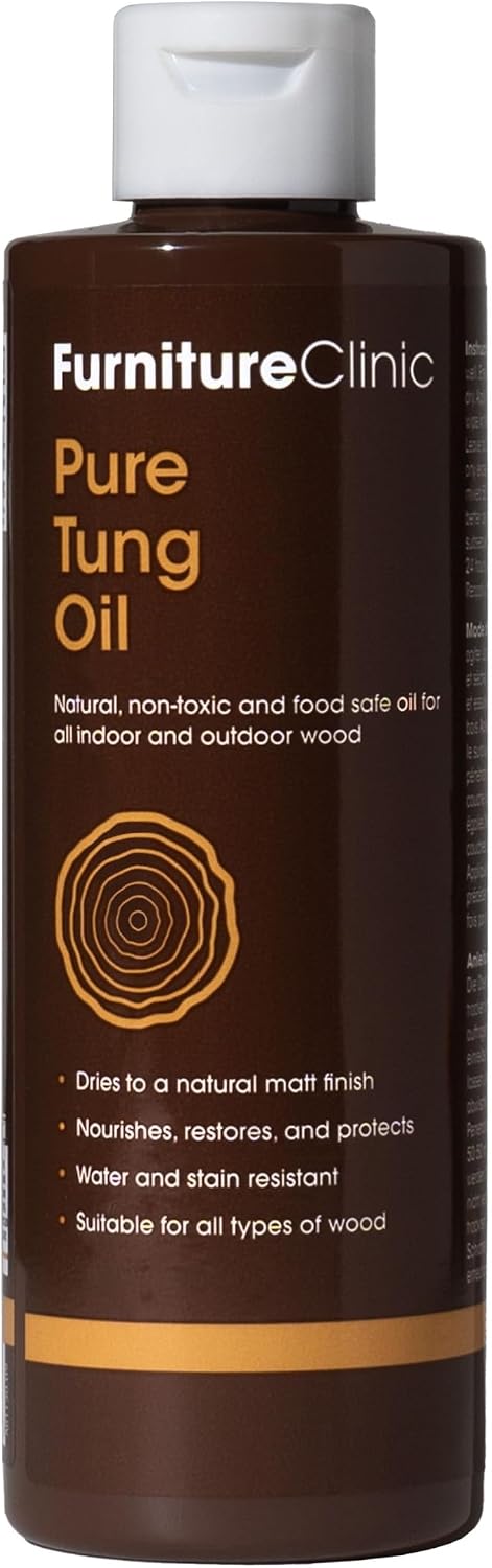 Pure Tung Oil by Furniture Clinic - 500ml - Nourishes, Protects, and Enhances the Beauty of All Items of Wood -100% Natural, Food Safe Oil, for Indoor and Outdoor Wood