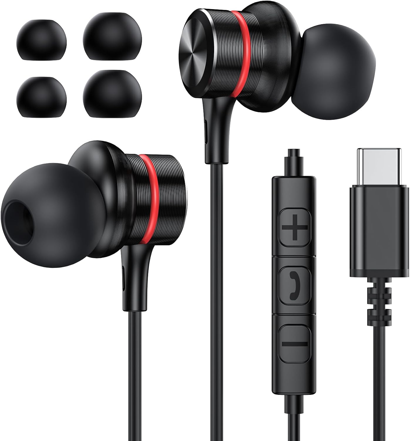 MOSWAG USB C Headphones, Wired Earbuds in-Ear Type C Earphone, Microphone & Volume Control HiFi Stereo Type C Earphones for iPhone 16 15 Pro Max, Galaxy S25 S24 FE Ultra Google Pixel-1Pack