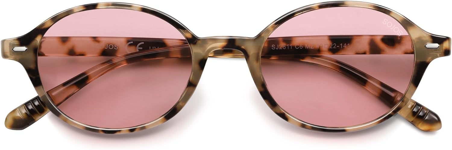 SOJOS Small Retro Oval Polarized Sunglasses Womens Mens SJ2611 | Cute 80s 90s Y2k Trendy Sunnies Chic Fashion Slim Vintage Oval Round Frames UV Protection TAC Lenses