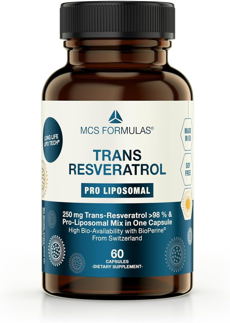 Trans Resveratrol Pro Liposomal with BioPerine, 250 mg at 98% Purity, 60 Vegan caps. from Switzerland