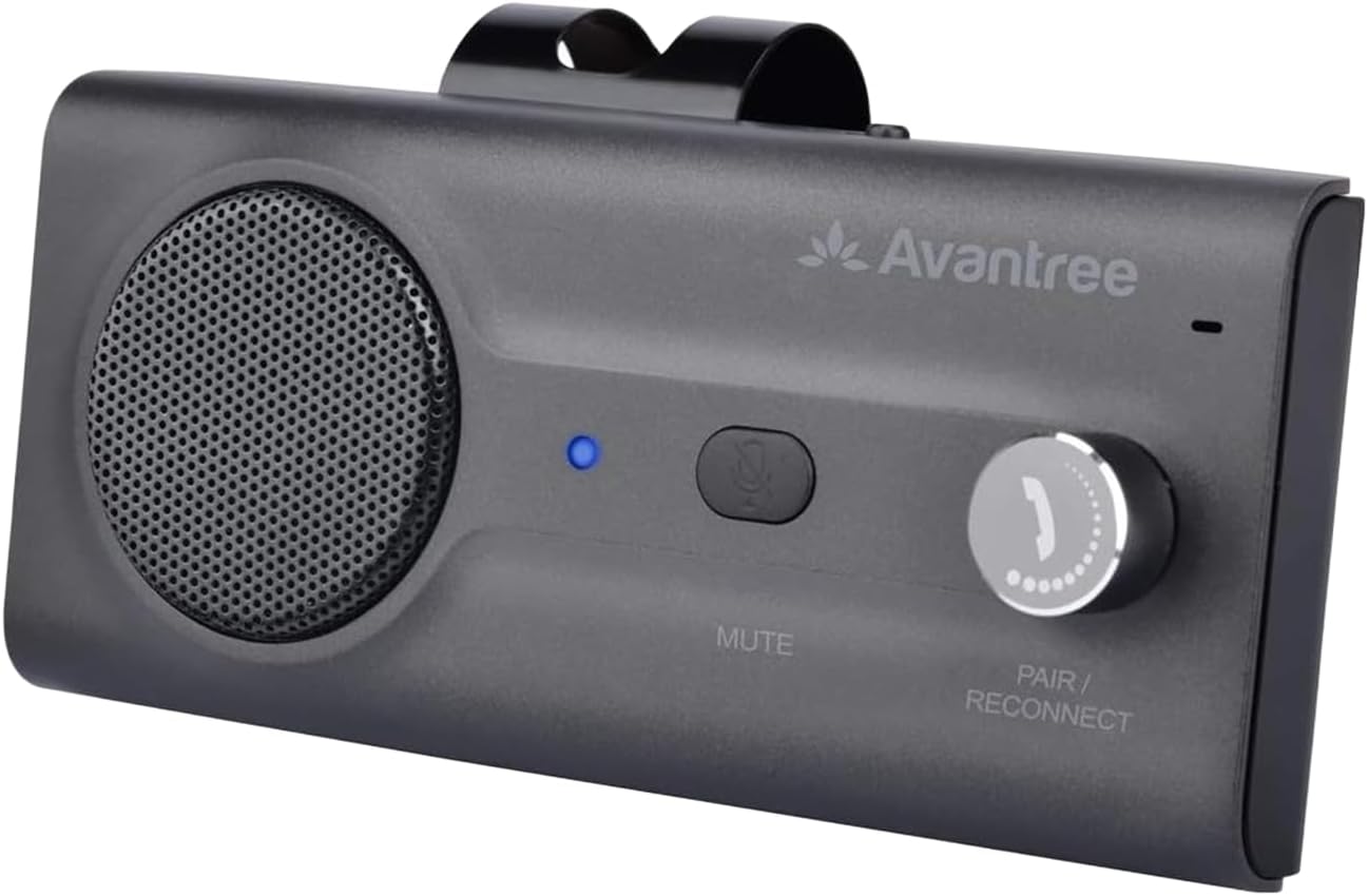 Avantree CK11 Car Bluetooth 5.0 Handsfree Car Kit for Sun Visor, Loud Speaker, Siri Assistant Support, Volume Control, Auto Power On - Titanium