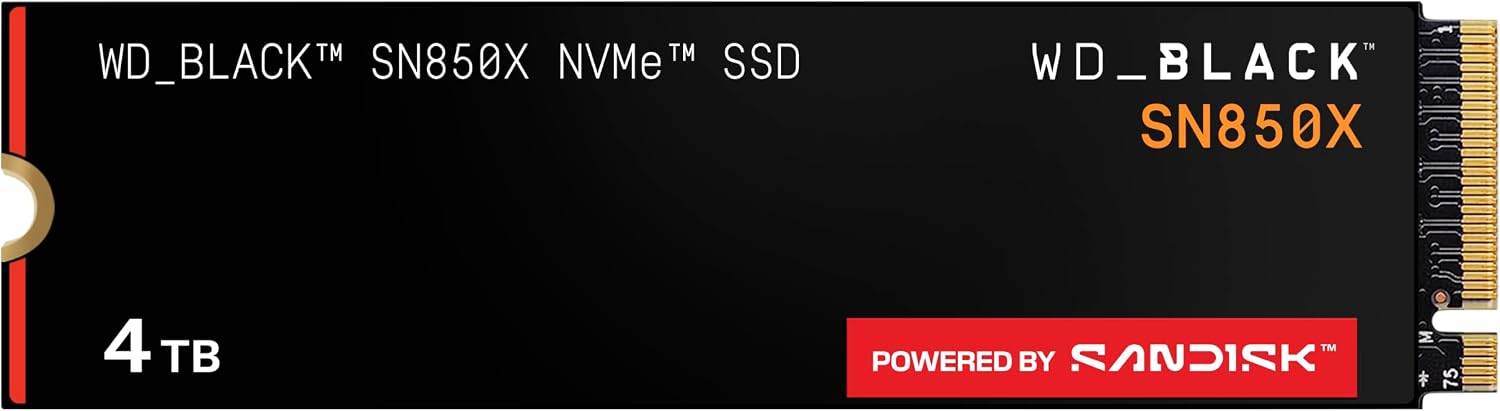 WD_BLACK SN850X 4TB NVMe SSD - M.2 2280, Up to 7,300 MB/s Read speeds, Up to 6,300 MB/s write speeds, Gaming Expansion, High Performance Internal Solid State Drive - WDS400T2X0E