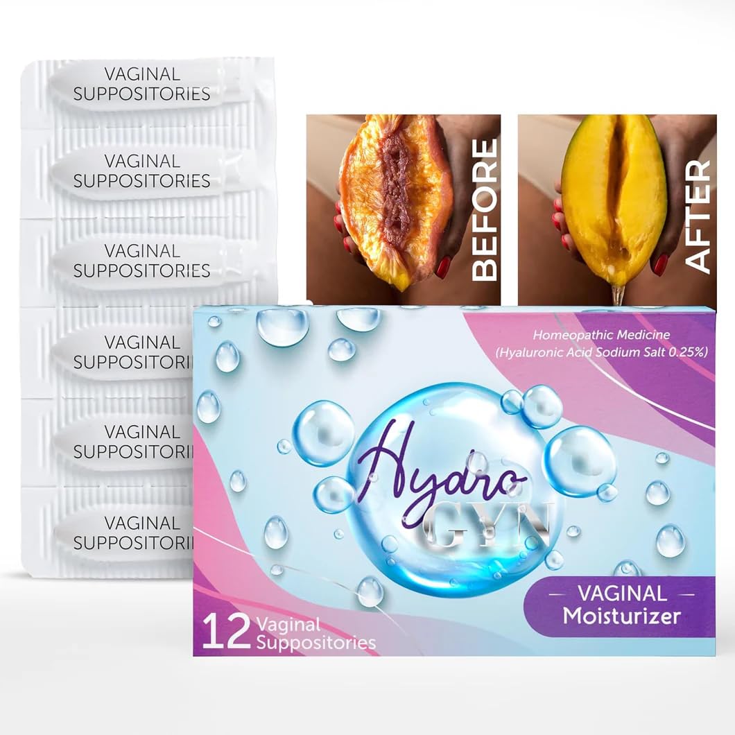 Hydro GYN Vaginal Moisturizer with Hyaluronic Acid for Vaginal Dryness 12 | Long Lasting, Vaginal Irritation, Vitamin E, Feminine Care, Hormone Free, Pre and Post Menopausal, 12 Vaginal Suppositories
