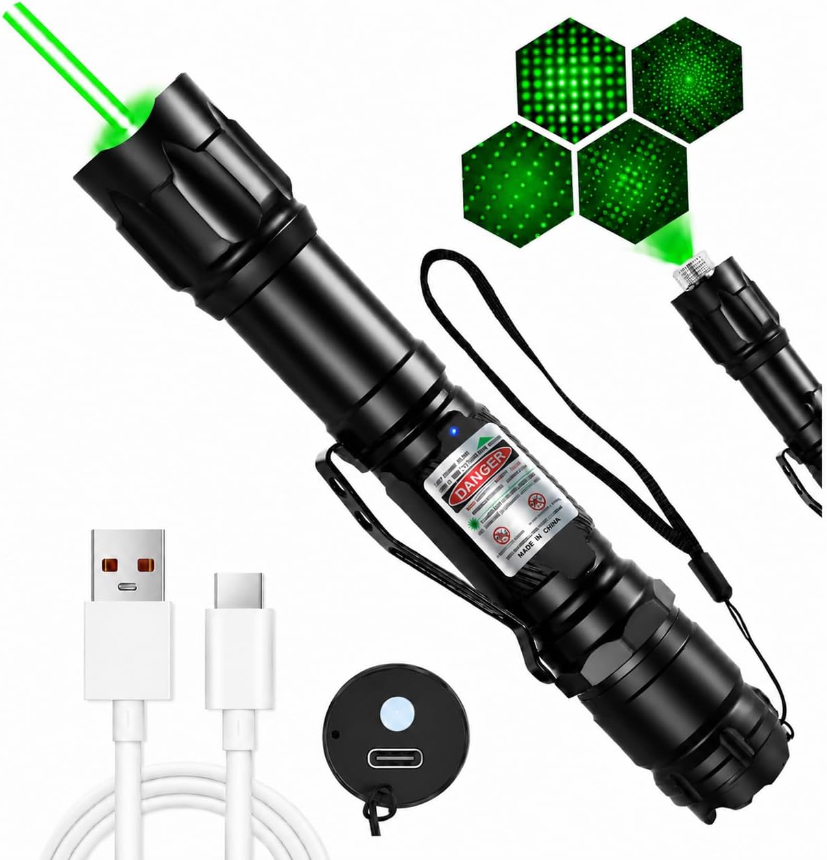 Damflew Green Laser Pointer, Type-C Charge, Laser Beam with Starry-Sky Cap