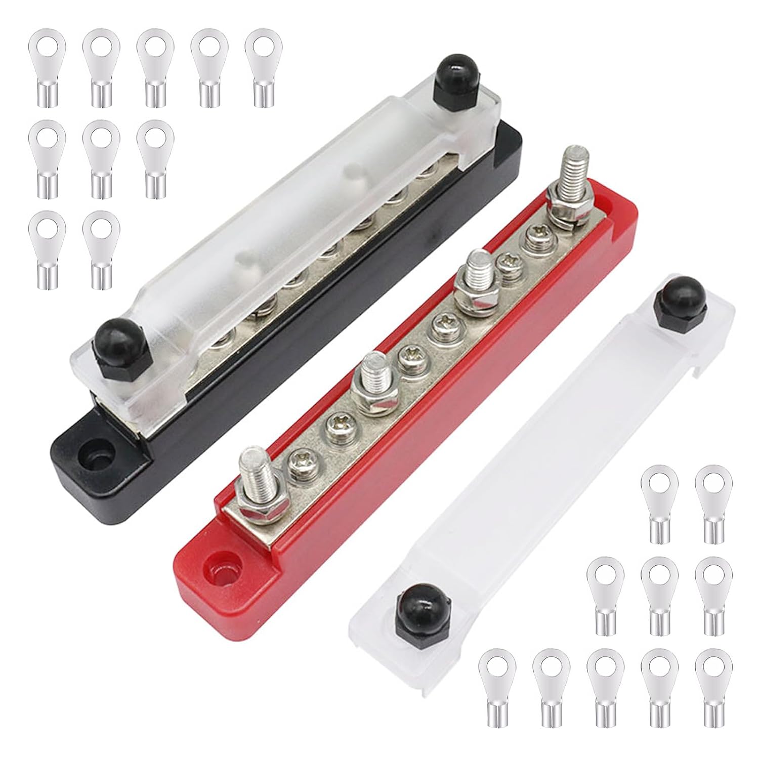 2 Pcs 150A 12V - 48V Bus Bar, 4 x 1/4" (M6) 6 x #8 (M4) DC Bus Bar with Terminal Blocks for Cars RVs Ships Yachts