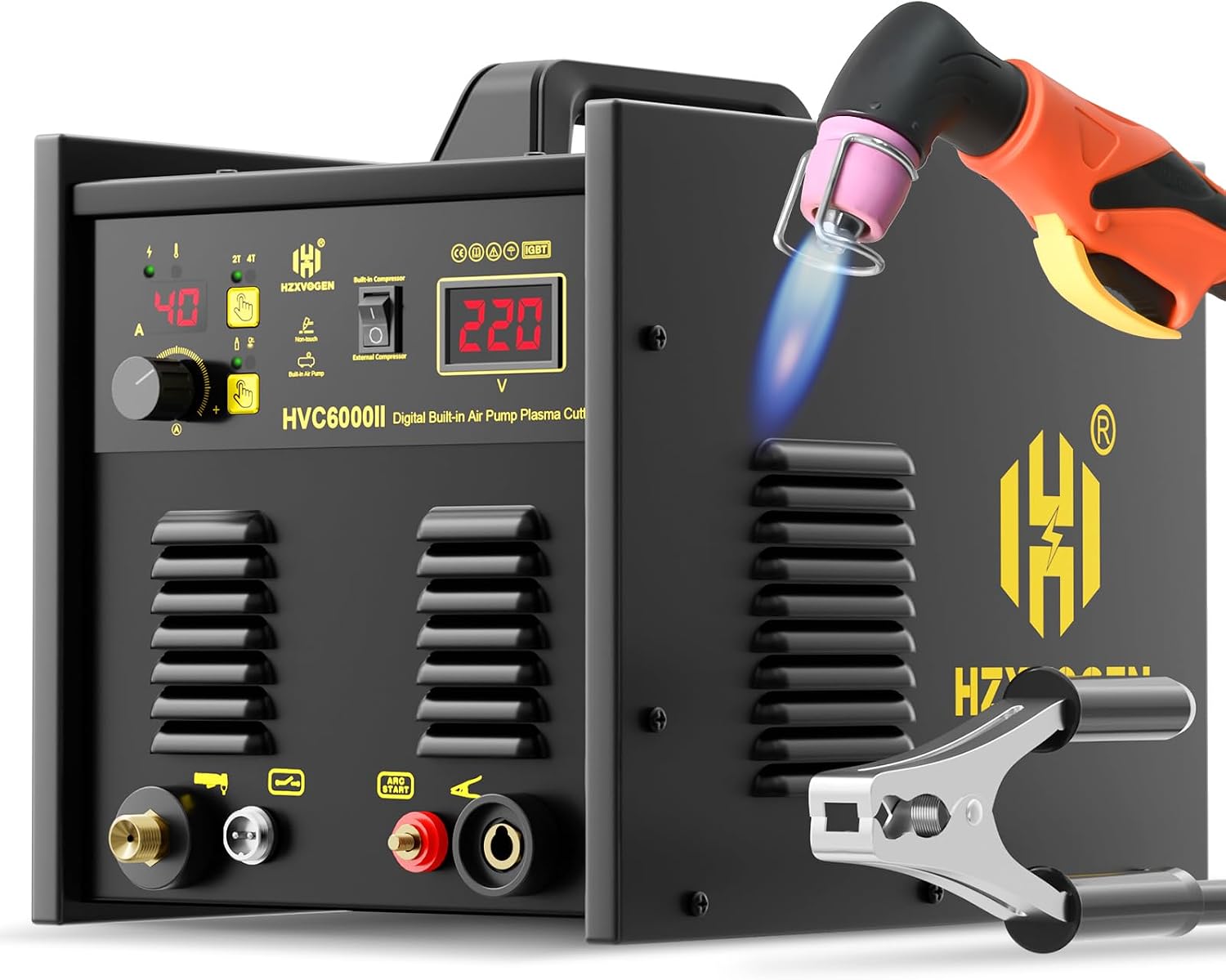 HZXVOGEN Plasma Cutter, 220V 40A Plasma Cutter Machine with HF Start, Built-In Air Compressor, IGBT Inverter Technology Plasma Cutting Machine for Precise Cutting