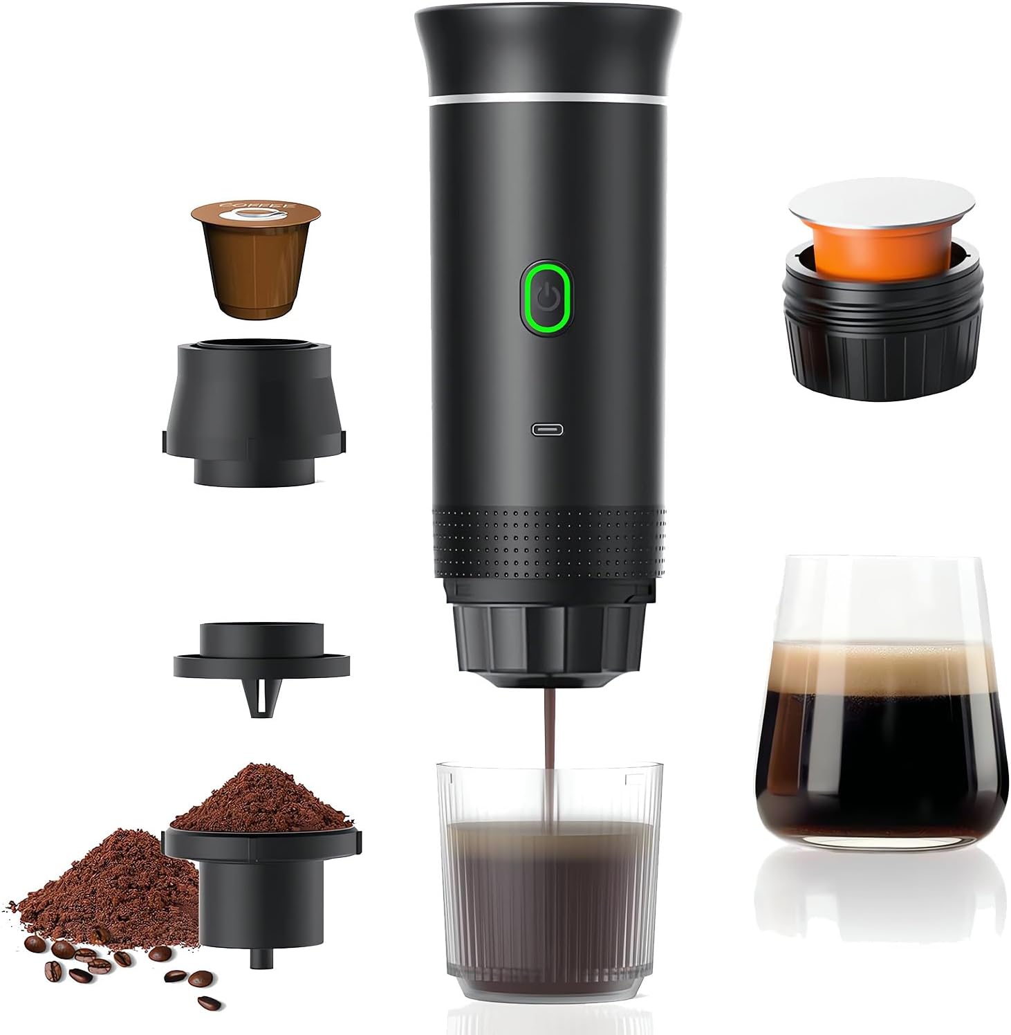 JORPETS Portable Electric Espresso Machine,3-in-1 Portable Coffee Maker with Self-Heating,USB-C Charger port,Coffee Maker With Ground Coffee & NS Capsule for RV, Camping, Hiking, Office