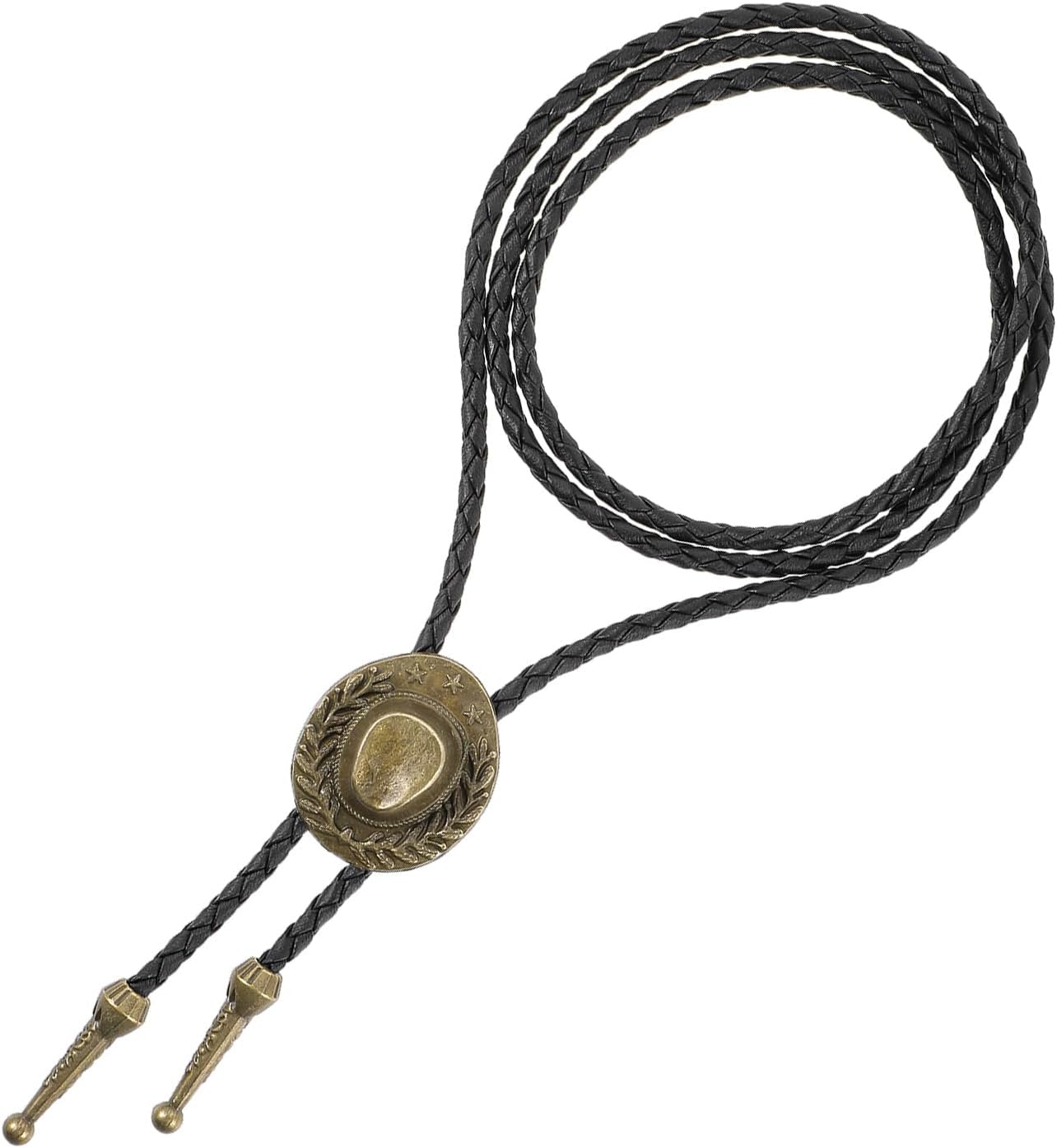 COMNICO Bolo Tie Western Cowboy Leather Necktie Native American Rodeo Necklace Fancy Bronze Hat Buckle Wear Collar Neck Belt Halloween Costume Accessories for Men Women