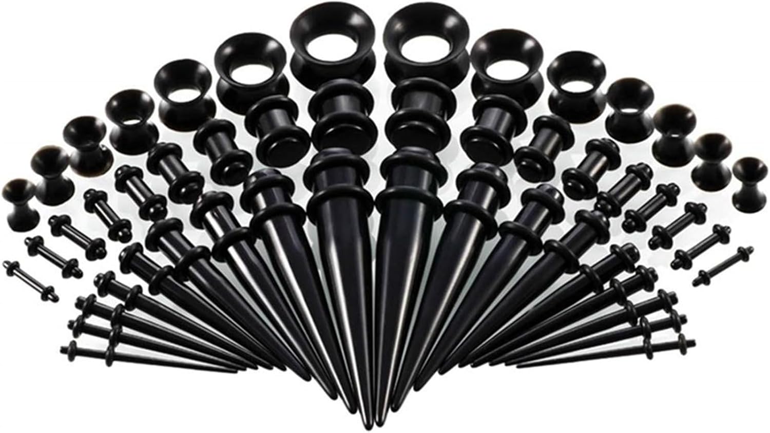 saerryor 50PCS Ear Stretching Kit, 14G-00G Acrylic Ear Taper Kit and Silicone Tunnel, Ear Gauges Expander Set,Black Ear Stretcher, Body Piercing Jewelry