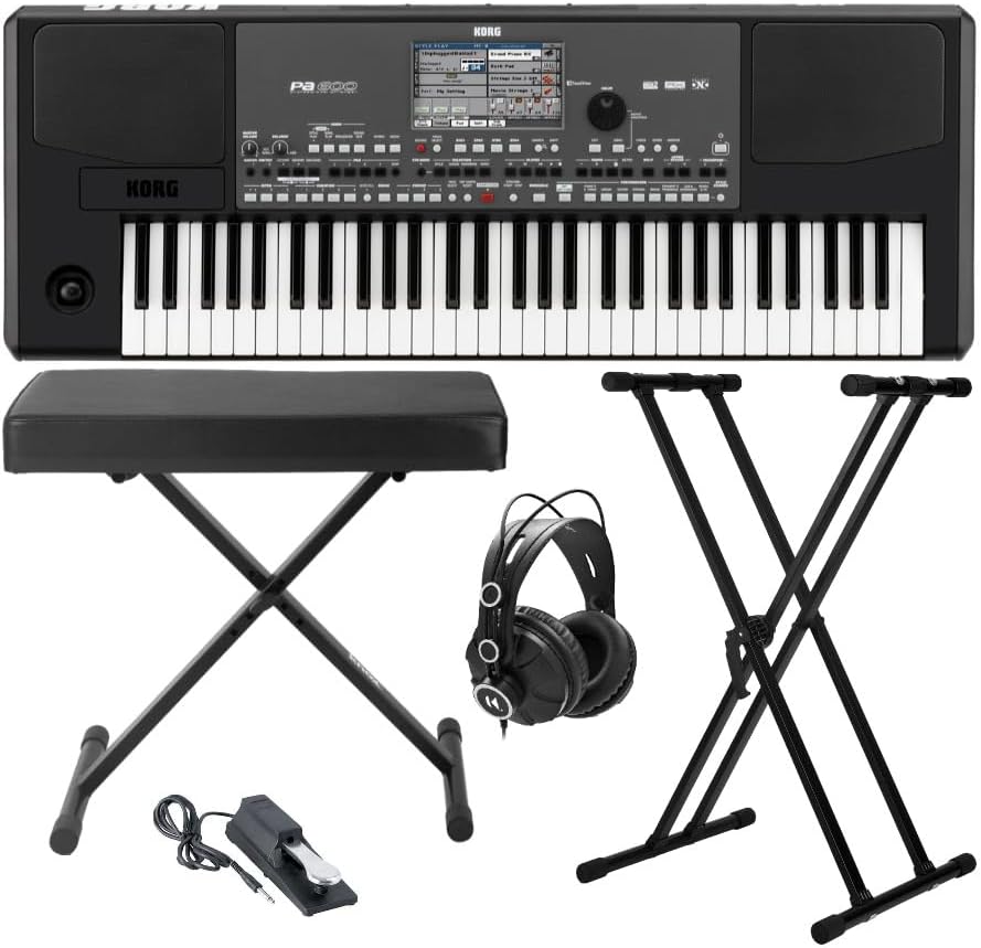Korg PA600 61 Key Professional Arranger Keyboard Bundle | Includes Bench, Pedal