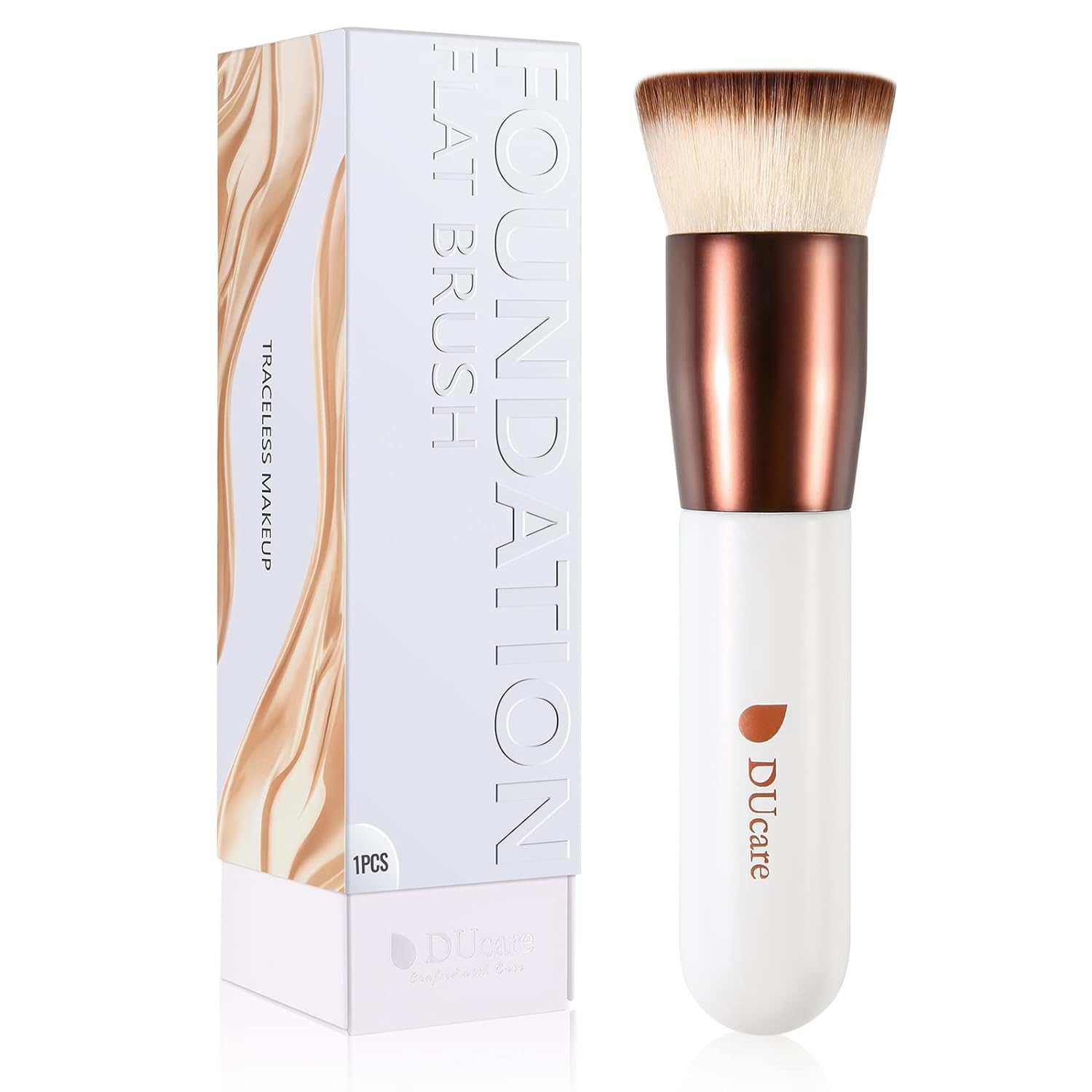 DUcare Foundation Brush,Flat Top Kabuki Brush Synthetic Professional Makeup Brush Liquid Blending Mineral Powder Buffing Stippling Makeup Tools, Rose Golden/White